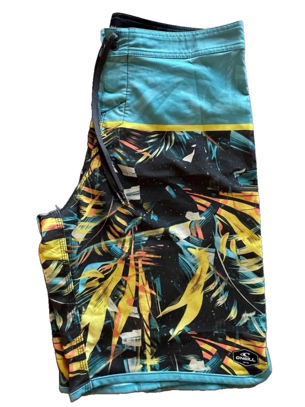 O'Neill Men's Teal, Black & Yellow Tropical Hybrid Shorts